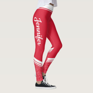 Leggings Bandes blanches à fleurs rouges et nom girly moder