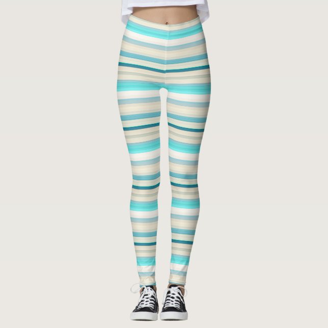 Leggings Bandes blanches d'aqua mignonnes (Devant)
