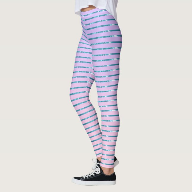Leggings Bandes bleues foncées violettes et roses ombres (Gauche)