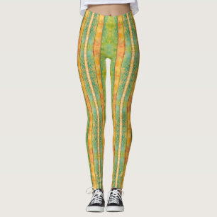 Leggings Bandes d'aquarelle vert et abricot