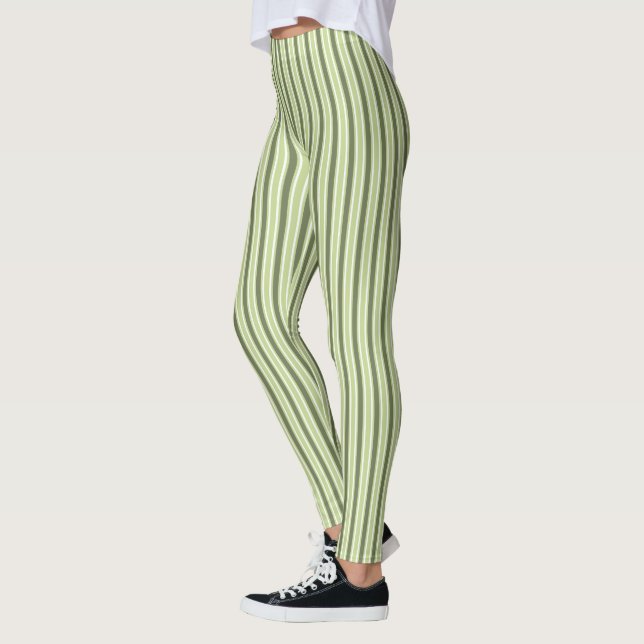 Leggings Bandes de bonbons d'olive et blanc (Gauche)