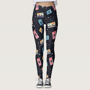 Leggings Bandes de cassettes rétro dans l'espace cosmique