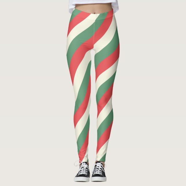 Leggings Bandes de Sucre de canne classique rouge, blanc et (Devant)