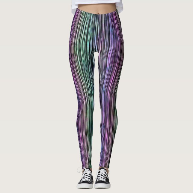 Leggings bandes de trait de brosse arc-en-ciel foncé : (Devant)