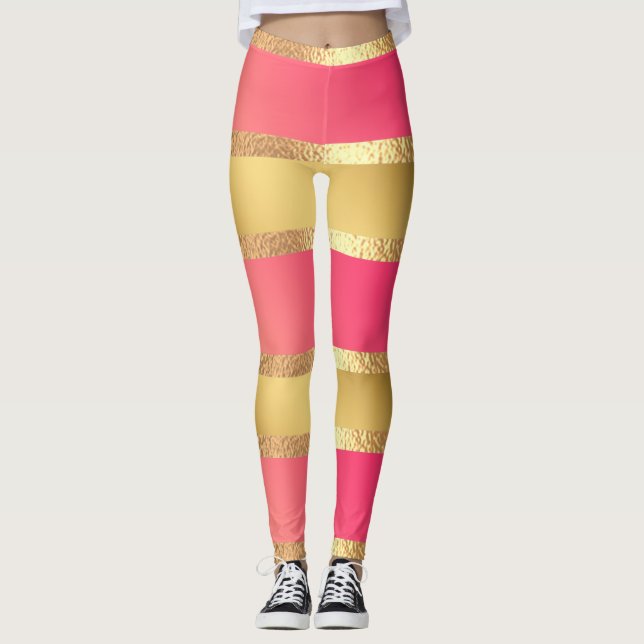 Leggings Bandes dorées rose jaune (Devant)