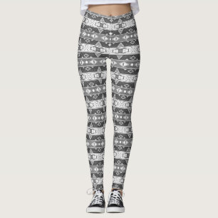 Leggings Bandes et formes géométriques gris blanc