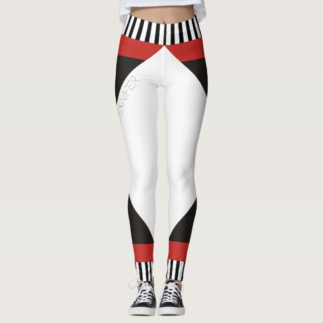 Leggings Bandes géométriques noir et blanc rouge moderne (Devant)