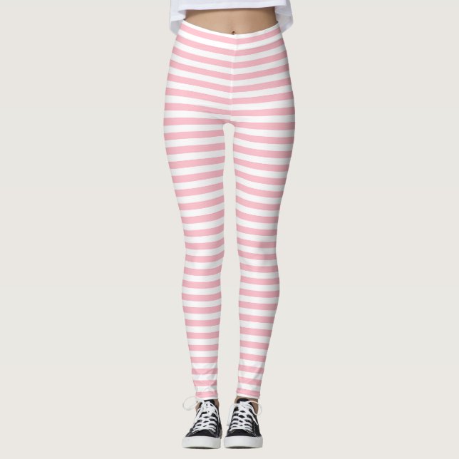 Leggings Bandes horizontales roses et blanches de petite ta (Devant)