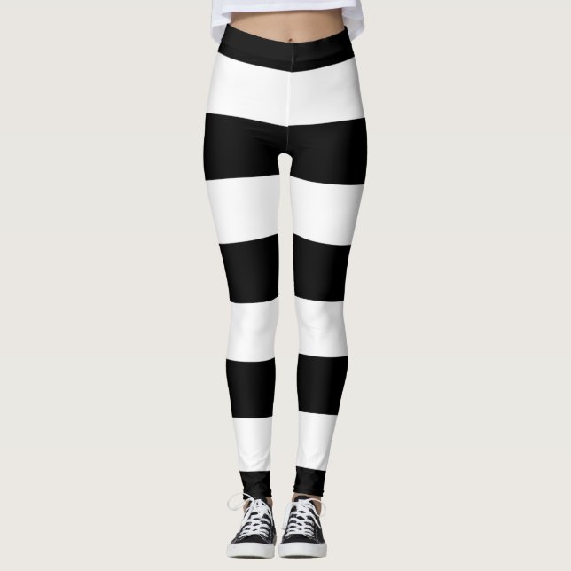 Leggings Bandes noires et blanches, Motif rayé, Lignes (Devant)