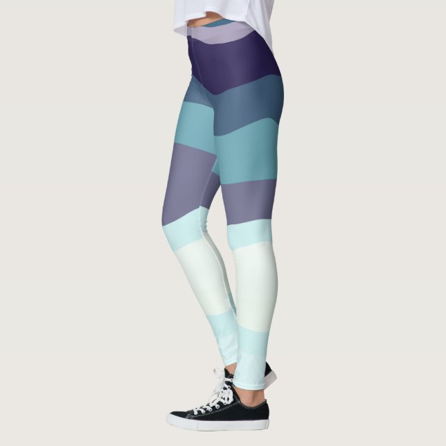 Leggings Bandes ondulées violettes et turquoise (Gauche)