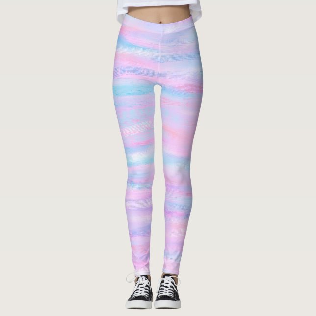 Leggings Bandes Peintes Turquoise Rose violet (Devant)