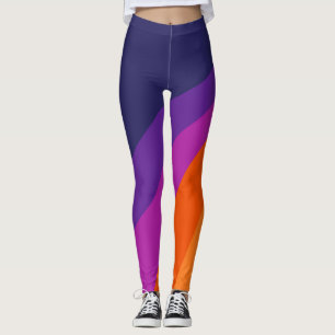 Leggings Bandes rétro en diagonale violette et orange