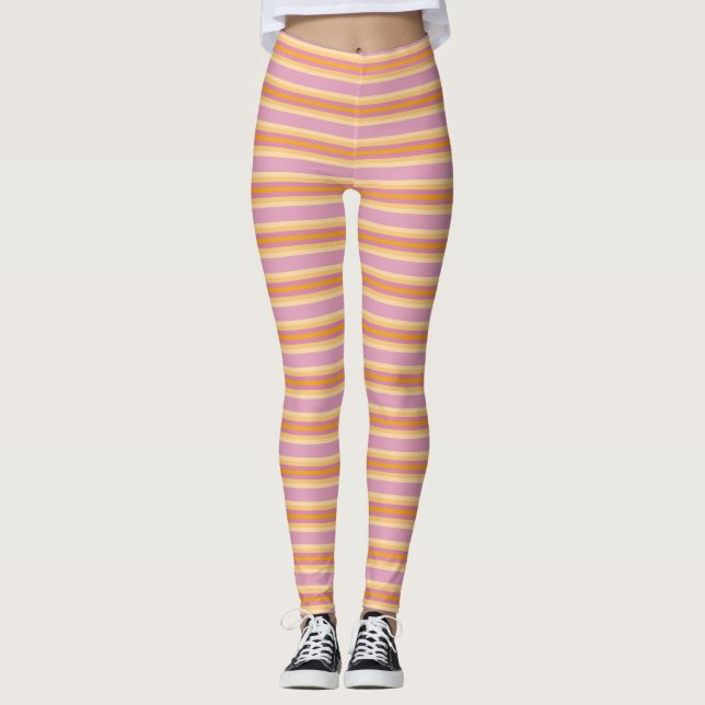 Leggings Bandes rose orange B (Devant)
