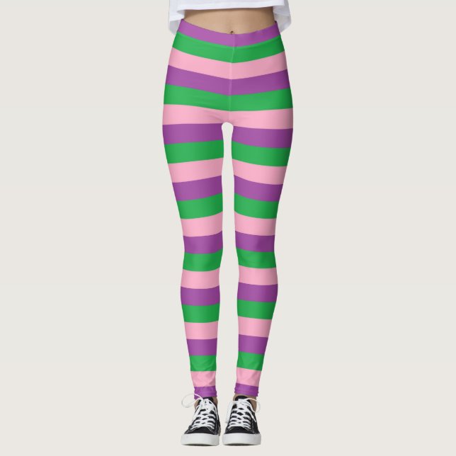 Leggings Bandes roses, violettes et vertes (Devant)