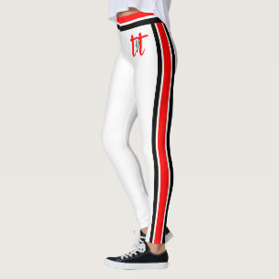 Leggings Bandes rouges/noires sur blanc
