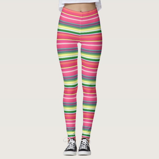 Leggings Bandes vert rose pâle (Devant)