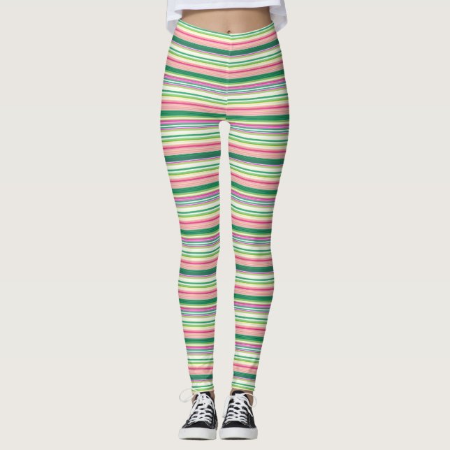 Leggings Bandes vert rose pâle (Devant)