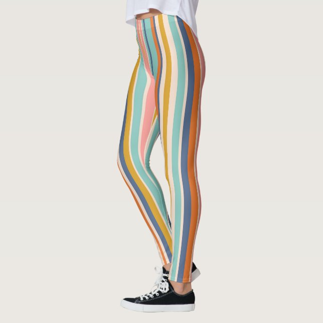 Leggings Bandes verticales rétrospectives bleu orange et ja (Gauche)