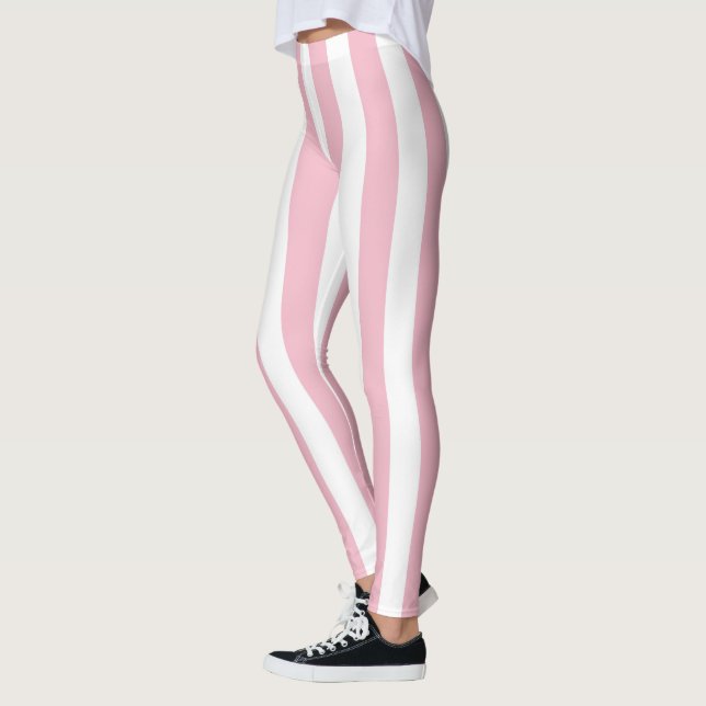 Leggings Bandes verticales rose et blanc (Gauche)