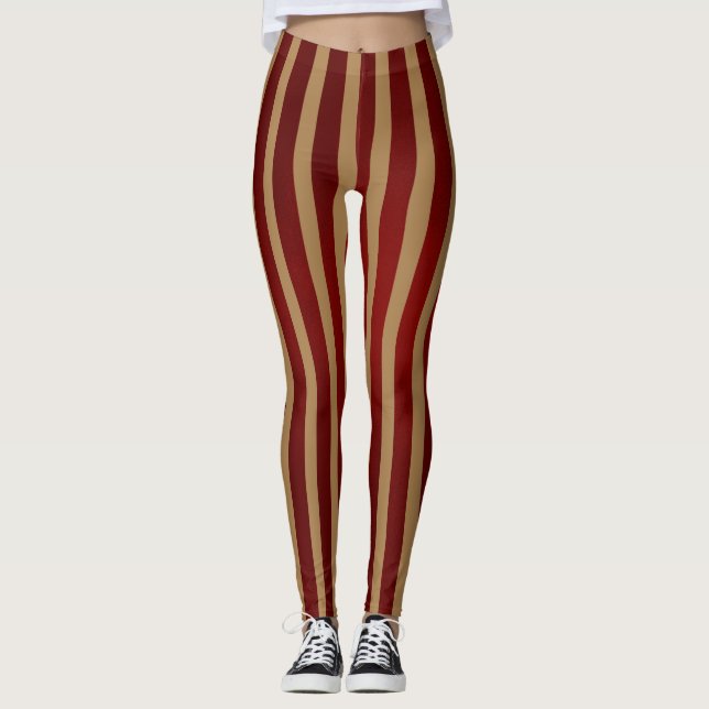 Leggings Bandes Verticales Rouge & Or Motif trié (Devant)