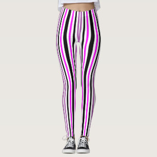 Leggings Bandes verticales simples roses et noires sur blan