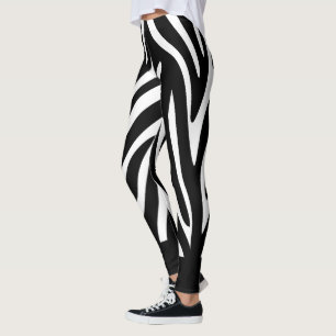 Leggings Bandes Zèbre Noir et Blanc avec Gras Solide