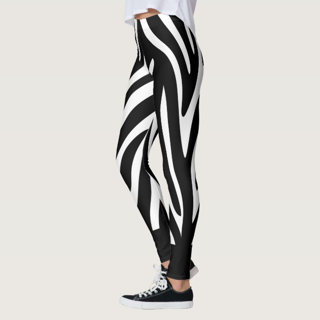 Leggings Bandes Zèbre Noir et Blanc avec Gras Solide (Gauche)