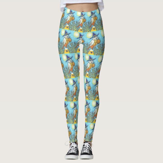 LEGGINGS BARN OWL FOLK ART, HALLOWEEN BIRD LEGINGS (Devant)