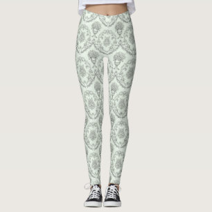 Leggings Baroque Cherub et Urne Florale Toile Vert Menthe (