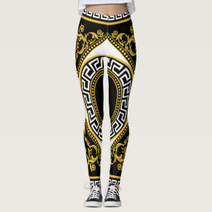 Leggings Baroque d'or : frontière noire grecque