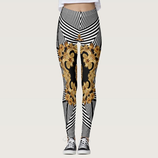 Leggings Baroque d'or : Ornement de chaînes élégantes (Devant)