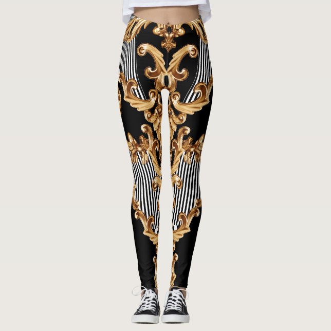 Leggings Baroque doré, décoration complexe. (Devant)
