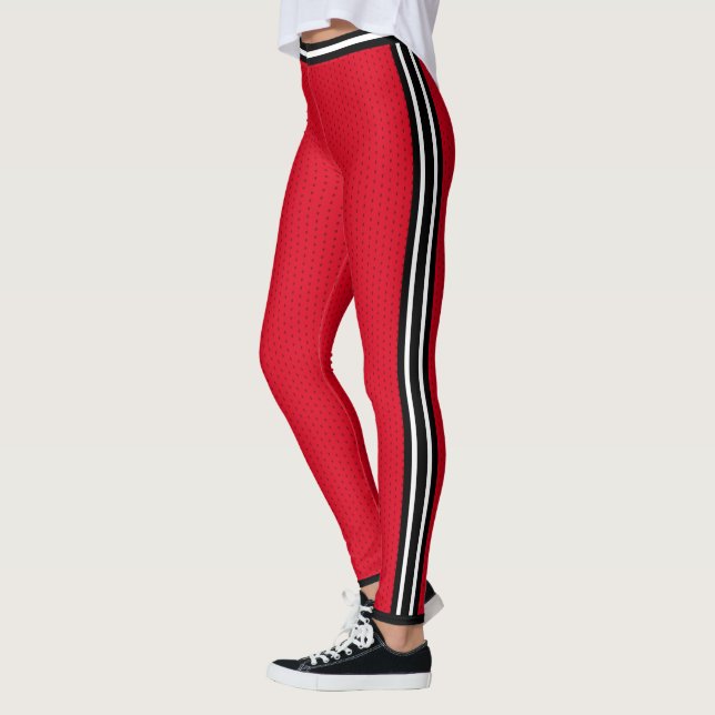 Leggings Basket-ball Rouge Blanc rayé Varsity Sports (Gauche)