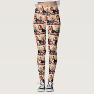 Leggings Basset Hound avec Roses - Saint Valentin