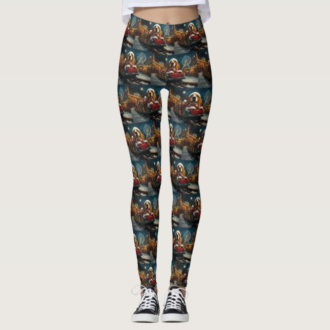 Leggings Basset Hound Dog Roller Dessous de verre Noël (Devant)