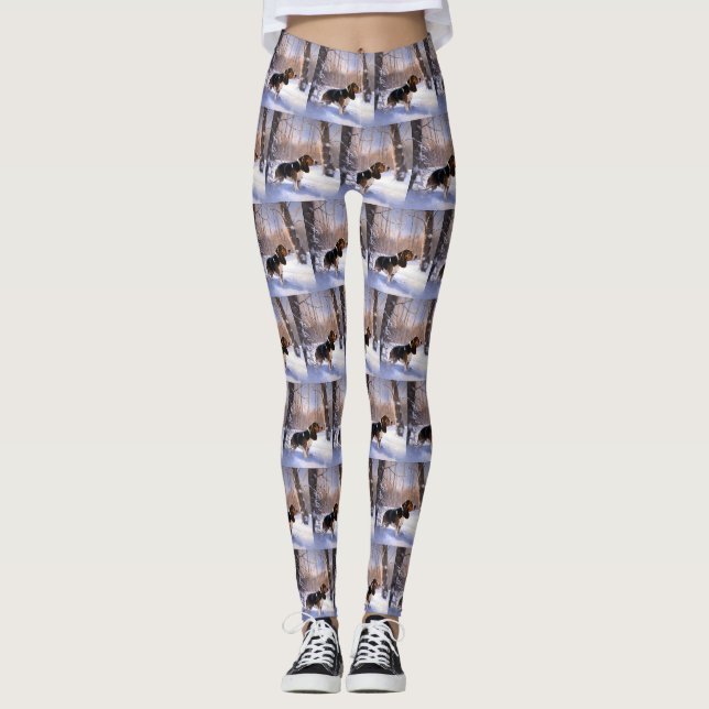 Leggings Basset Hound Laisser neiger Noël (Devant)