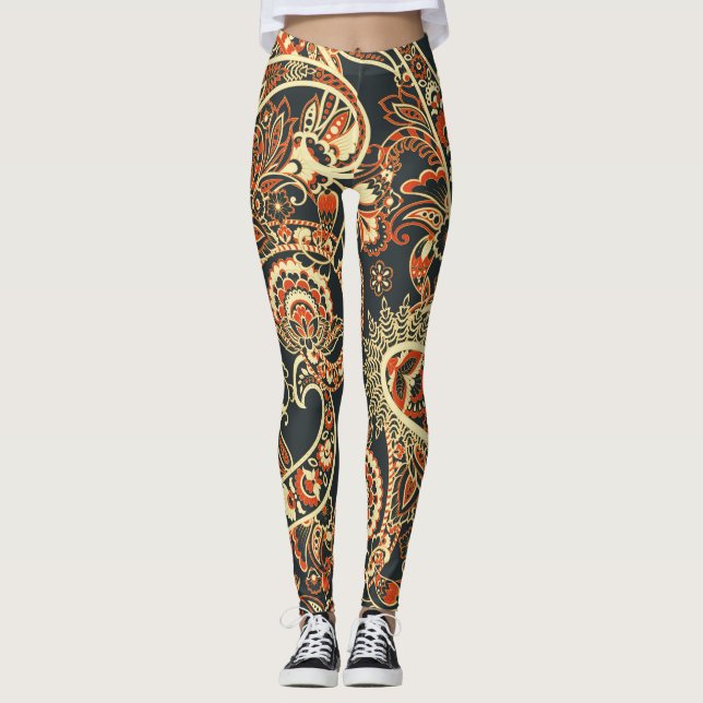 Leggings Batik Paisley : Motif Vintage sans couture. (Devant)