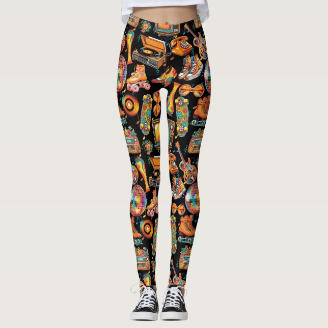 Leggings Battez Retro Patternx4 Black BG (Devant)