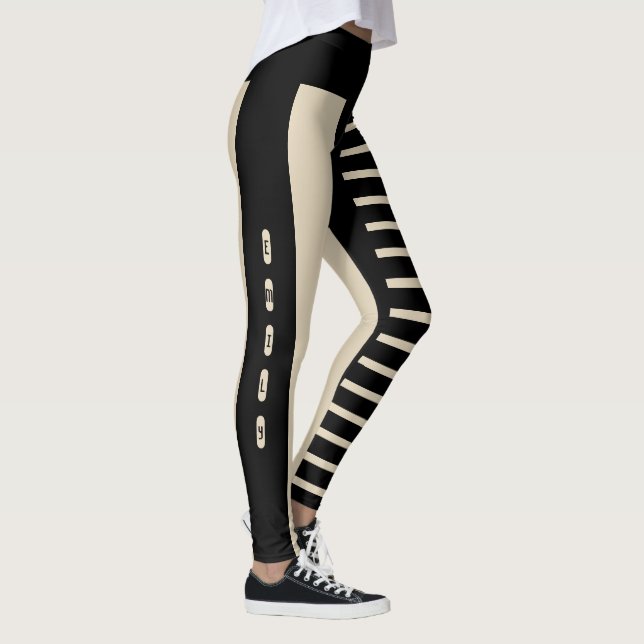 Leggings Bbeige Noir Gris Motif Nom personnalisé Emily (Droite)