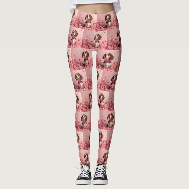 Leggings Beagle avec Rose - Saint Valentin (Devant)