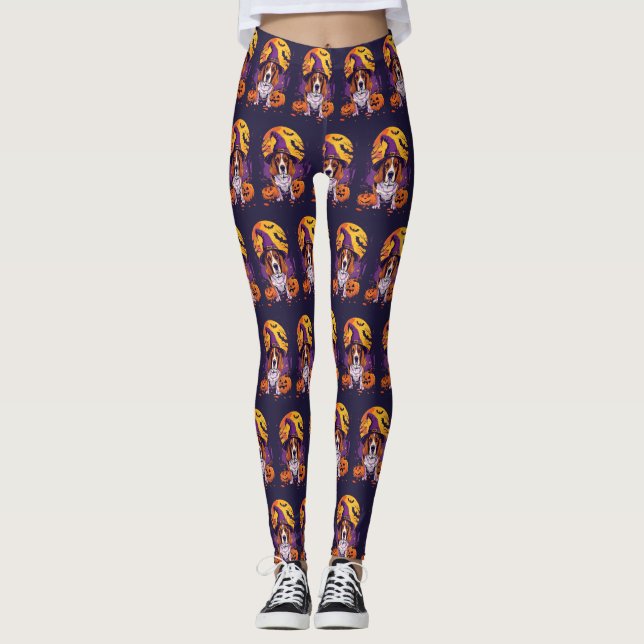 Leggings Beagle éffrayant Halloween Witch Et Citrouille (Devant)