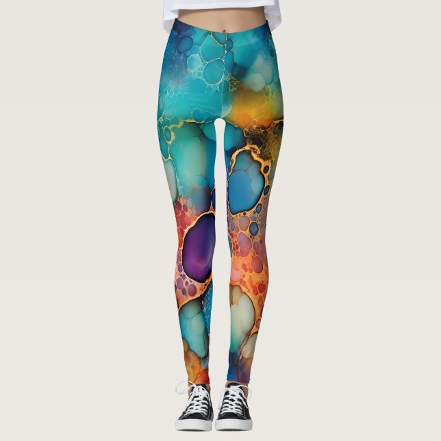 Leggings Beau Arc-en-ciel Abstrait Encre d'alcool Liquide A (Devant)