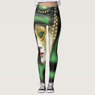 Leggings Beau masque de mardi gras de blanc et d'or