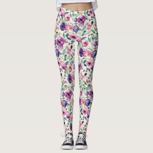 Leggings Beau Modèle Floral Violet Et Rose
