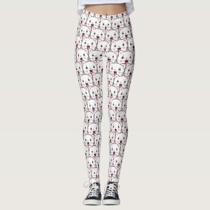 Leggings Beau Motif de dessin de visage de chat blanc