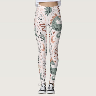 Leggings Beau motif en rose et vert Lune