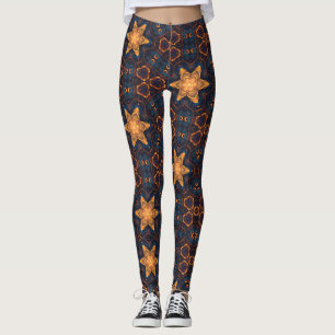 Leggings Beau or Flower Stars Bleu noir
