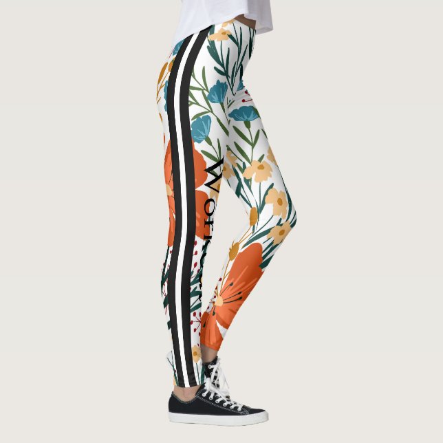 Leggings Beau texte d'entraînement l Cute floral Blanc Oran (Droite)
