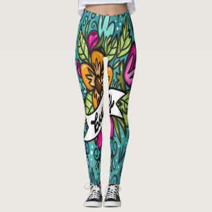 Leggings Beauté de Coussin de Jet avec des Fleurs
