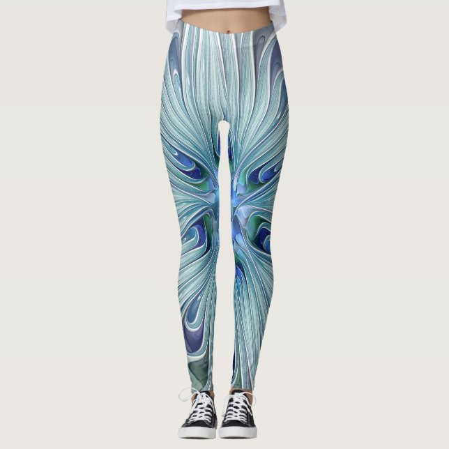 Leggings Beauté florale Abstraite moderne Blue Pastel Flowe (Devant)
